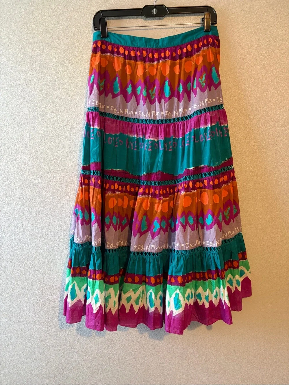 ālivia  Bohemian Tiered Maxi Skirt - Teal, Purple & Orange